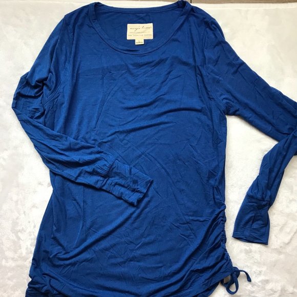Evy's Tree The Layering Leaves‎ Rayon Blend Ruched Side Blue Long Sleeve Top L - Picture 5 of 9